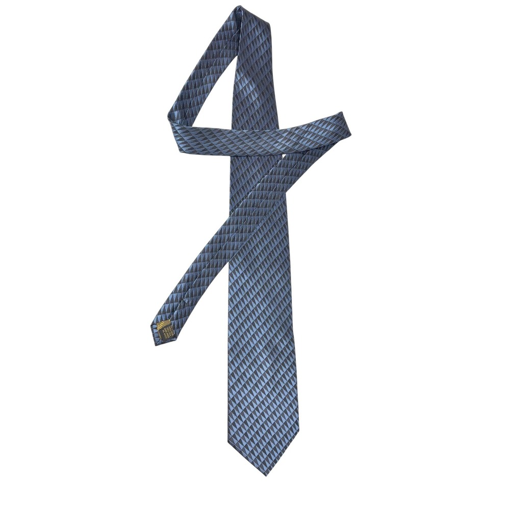Roberto Villini Collezione Mens Silk Tie Blue Geometric Diamond Hand Made Italy